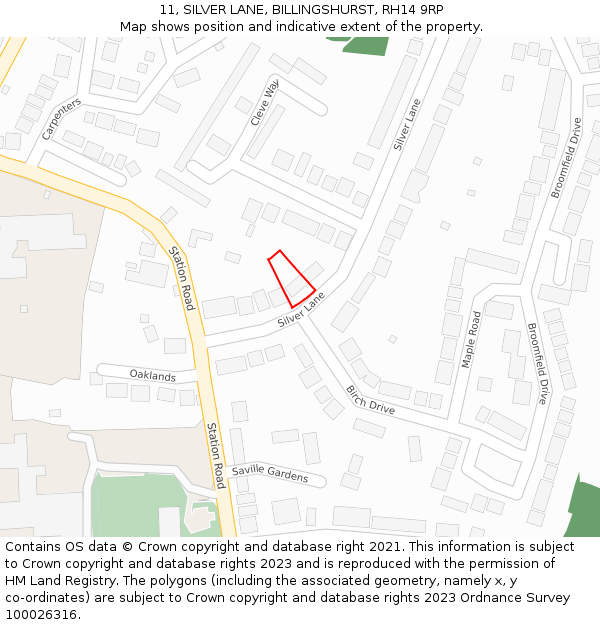 11, SILVER LANE, BILLINGSHURST, RH14 9RP: Location map and indicative extent of plot