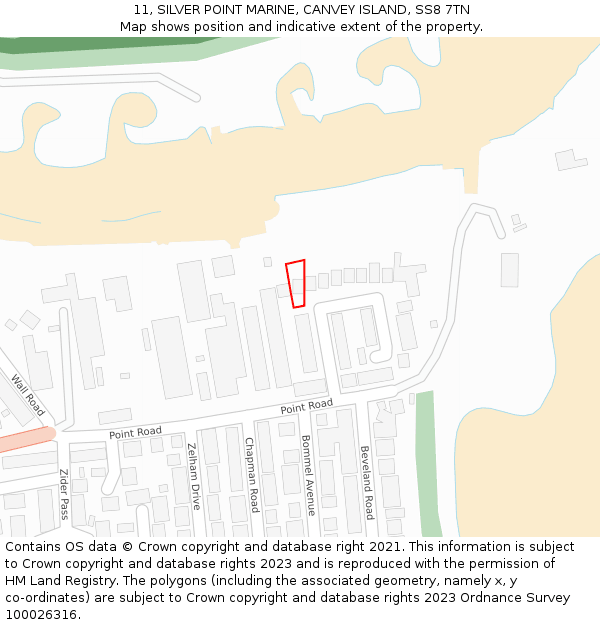 11, SILVER POINT MARINE, CANVEY ISLAND, SS8 7TN: Location map and indicative extent of plot