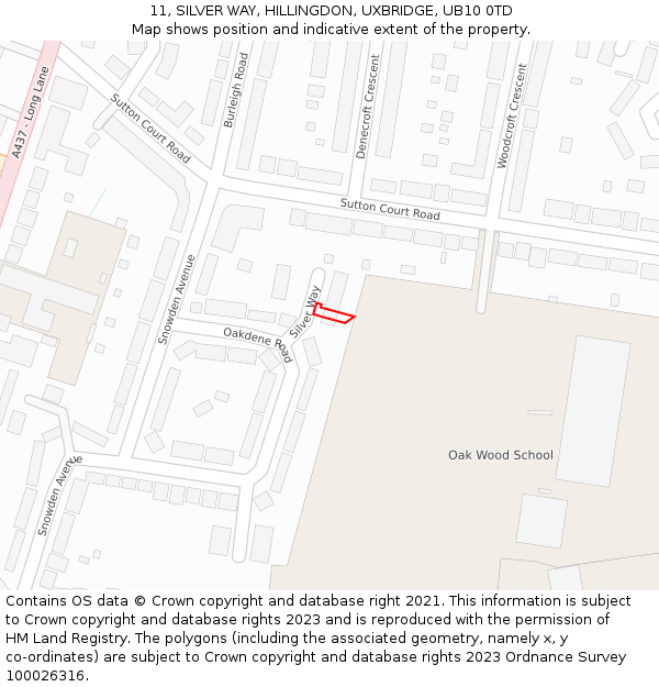11, SILVER WAY, HILLINGDON, UXBRIDGE, UB10 0TD: Location map and indicative extent of plot