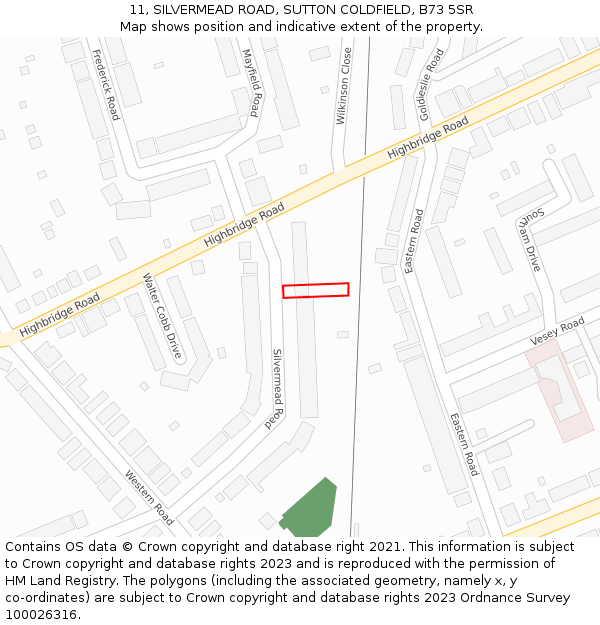 11, SILVERMEAD ROAD, SUTTON COLDFIELD, B73 5SR: Location map and indicative extent of plot