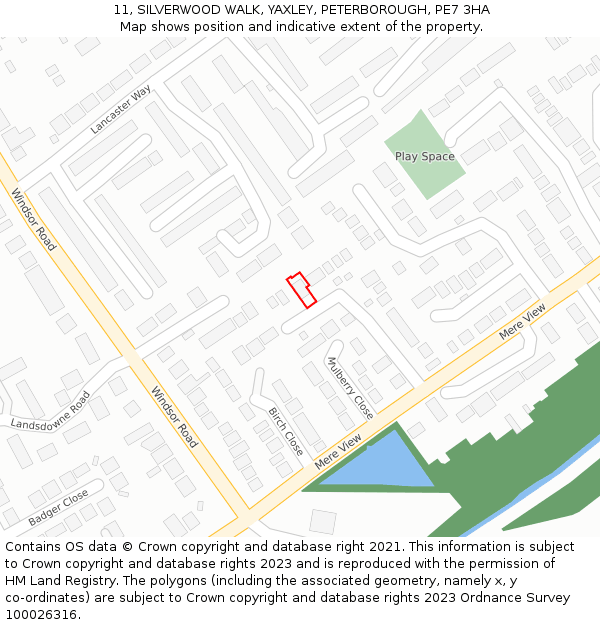 11, SILVERWOOD WALK, YAXLEY, PETERBOROUGH, PE7 3HA: Location map and indicative extent of plot