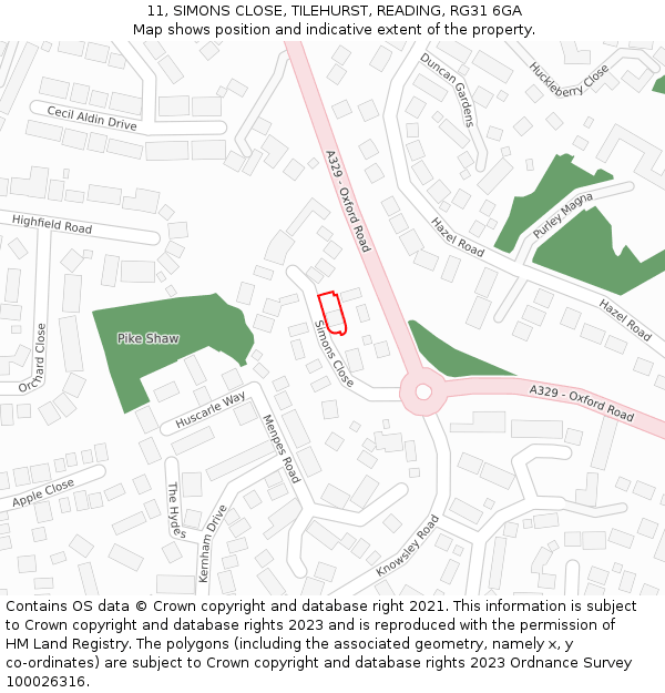 11, SIMONS CLOSE, TILEHURST, READING, RG31 6GA: Location map and indicative extent of plot