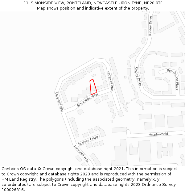 11, SIMONSIDE VIEW, PONTELAND, NEWCASTLE UPON TYNE, NE20 9TF: Location map and indicative extent of plot