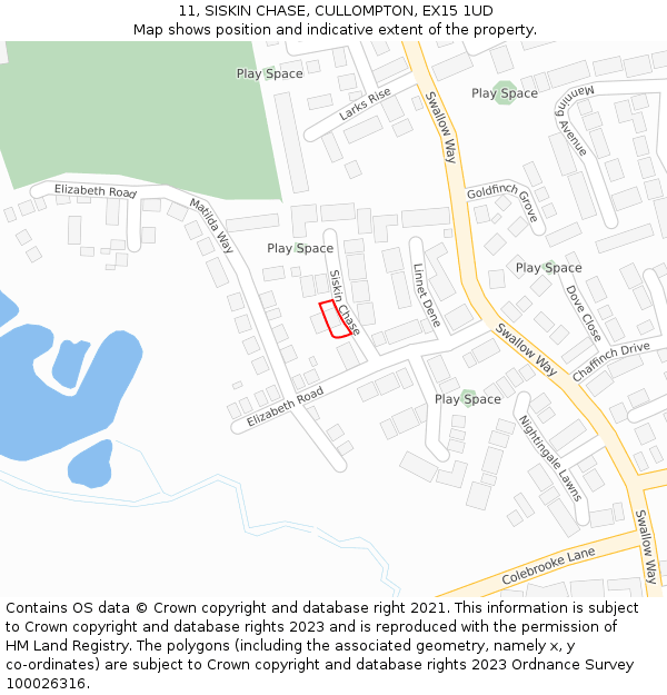 11, SISKIN CHASE, CULLOMPTON, EX15 1UD: Location map and indicative extent of plot