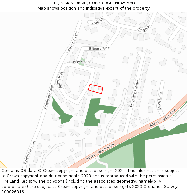 11, SISKIN DRIVE, CORBRIDGE, NE45 5AB: Location map and indicative extent of plot