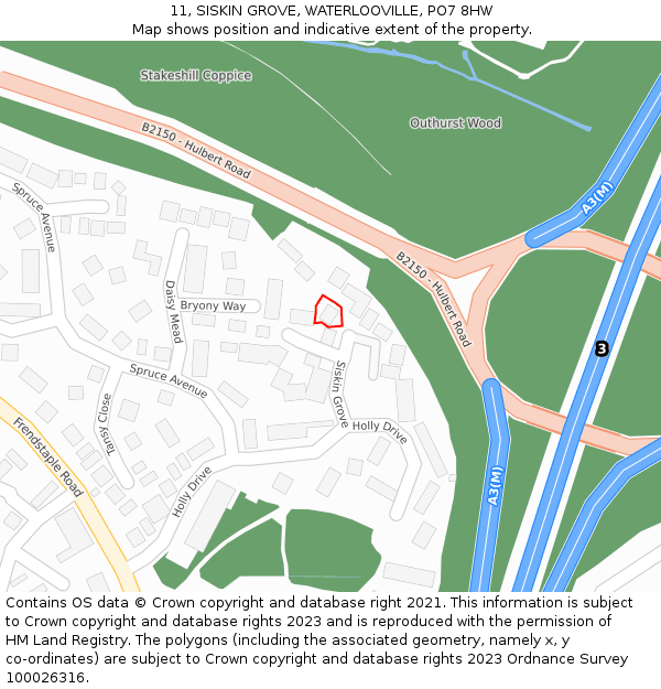 11, SISKIN GROVE, WATERLOOVILLE, PO7 8HW: Location map and indicative extent of plot