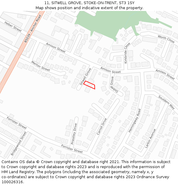 11, SITWELL GROVE, STOKE-ON-TRENT, ST3 1SY: Location map and indicative extent of plot