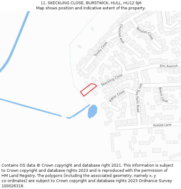 11, SKECKLING CLOSE, BURSTWICK, HULL, HU12 9JA: Location map and indicative extent of plot