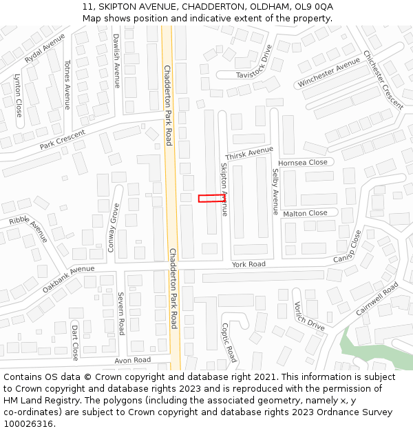 11, SKIPTON AVENUE, CHADDERTON, OLDHAM, OL9 0QA: Location map and indicative extent of plot