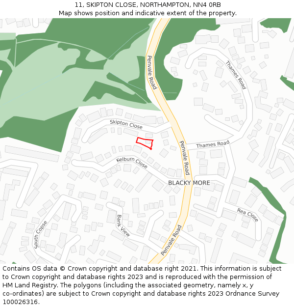 11, SKIPTON CLOSE, NORTHAMPTON, NN4 0RB: Location map and indicative extent of plot