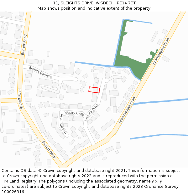 11, SLEIGHTS DRIVE, WISBECH, PE14 7BT: Location map and indicative extent of plot