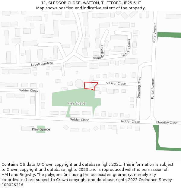 11, SLESSOR CLOSE, WATTON, THETFORD, IP25 6HT: Location map and indicative extent of plot