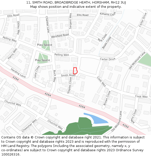 11, SMITH ROAD, BROADBRIDGE HEATH, HORSHAM, RH12 3UJ: Location map and indicative extent of plot