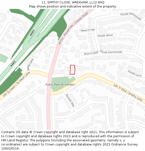 11, SMITHY CLOSE, WREXHAM, LL12 8AQ: Location map and indicative extent of plot