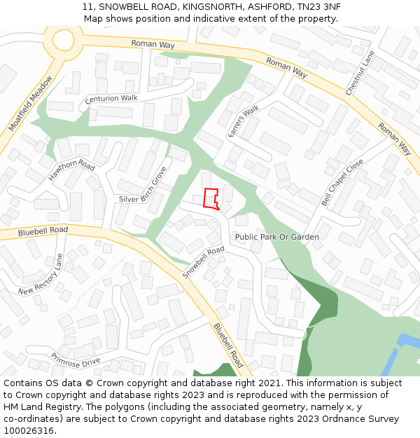 11, SNOWBELL ROAD, KINGSNORTH, ASHFORD, TN23 3NF: Location map and indicative extent of plot