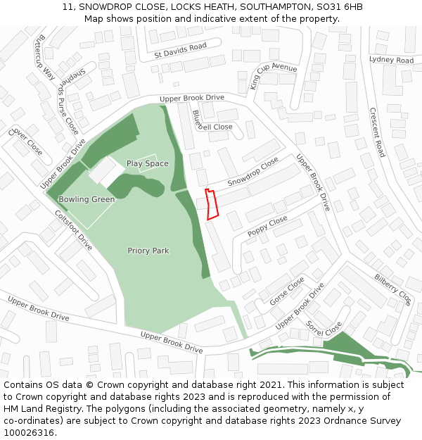 11, SNOWDROP CLOSE, LOCKS HEATH, SOUTHAMPTON, SO31 6HB: Location map and indicative extent of plot