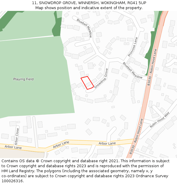 11, SNOWDROP GROVE, WINNERSH, WOKINGHAM, RG41 5UP: Location map and indicative extent of plot