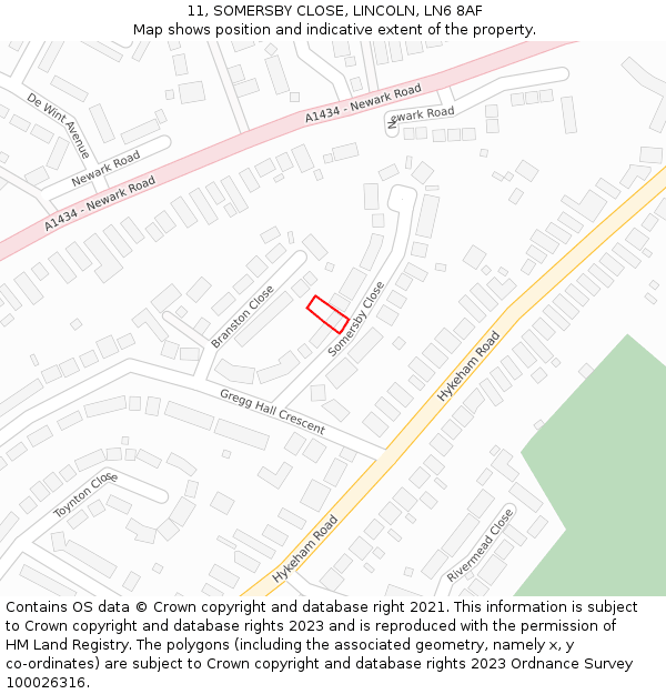 11, SOMERSBY CLOSE, LINCOLN, LN6 8AF: Location map and indicative extent of plot