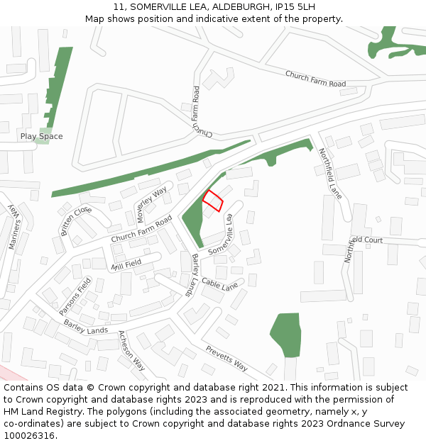 11, SOMERVILLE LEA, ALDEBURGH, IP15 5LH: Location map and indicative extent of plot