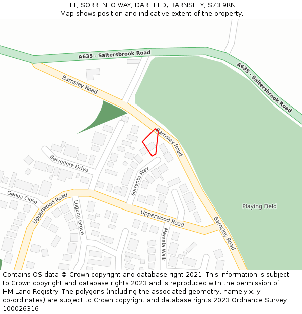 11, SORRENTO WAY, DARFIELD, BARNSLEY, S73 9RN: Location map and indicative extent of plot