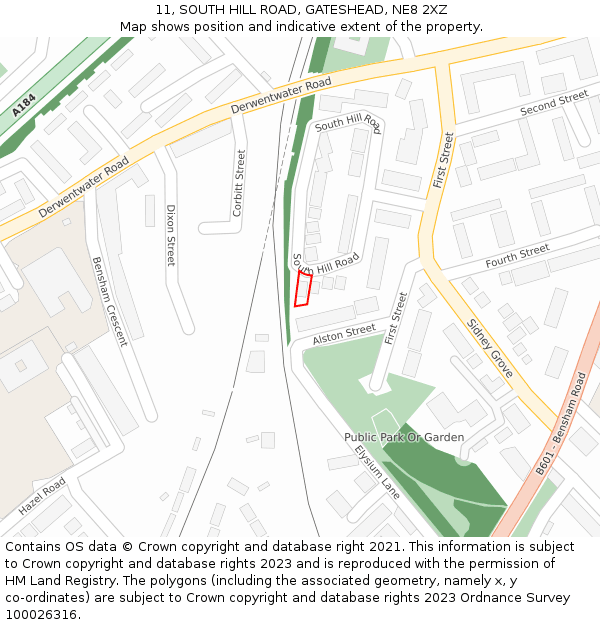 11, SOUTH HILL ROAD, GATESHEAD, NE8 2XZ: Location map and indicative extent of plot