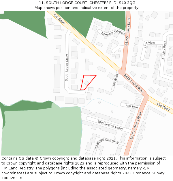 11, SOUTH LODGE COURT, CHESTERFIELD, S40 3QG: Location map and indicative extent of plot