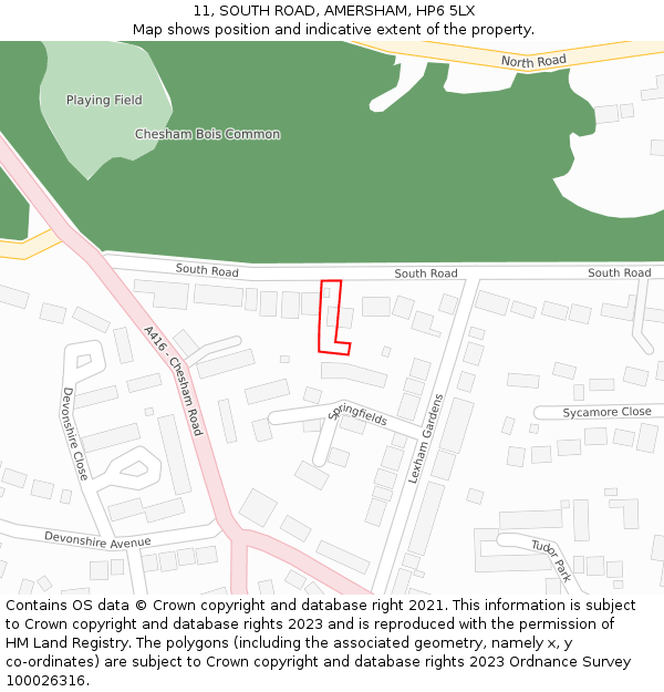 11, SOUTH ROAD, AMERSHAM, HP6 5LX: Location map and indicative extent of plot