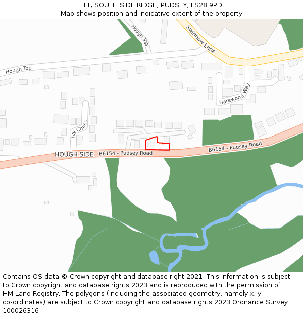 11, SOUTH SIDE RIDGE, PUDSEY, LS28 9PD: Location map and indicative extent of plot