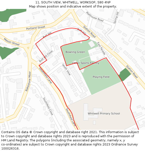 11, SOUTH VIEW, WHITWELL, WORKSOP, S80 4NP: Location map and indicative extent of plot