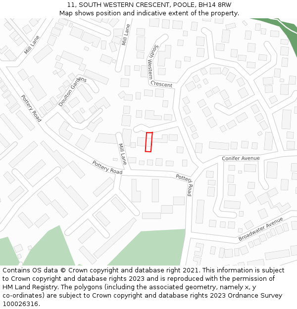 11, SOUTH WESTERN CRESCENT, POOLE, BH14 8RW: Location map and indicative extent of plot