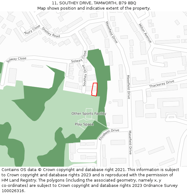 11, SOUTHEY DRIVE, TAMWORTH, B79 8BQ: Location map and indicative extent of plot