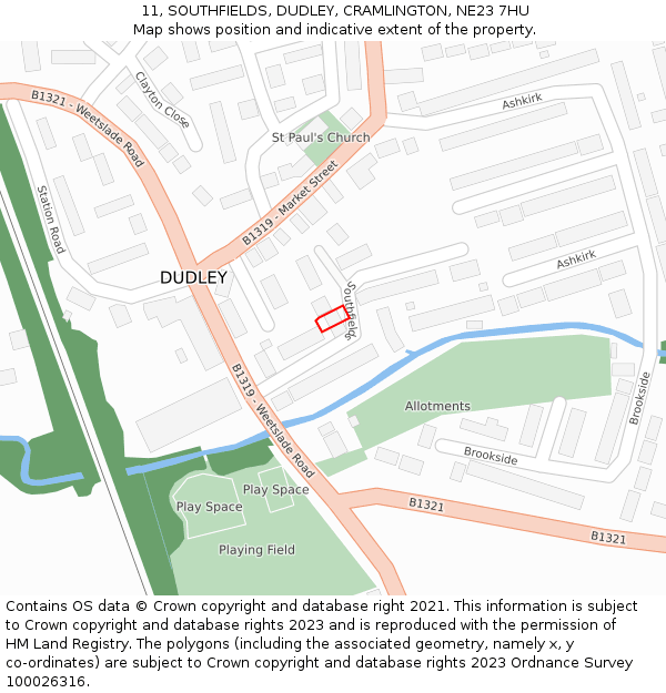 11, SOUTHFIELDS, DUDLEY, CRAMLINGTON, NE23 7HU: Location map and indicative extent of plot