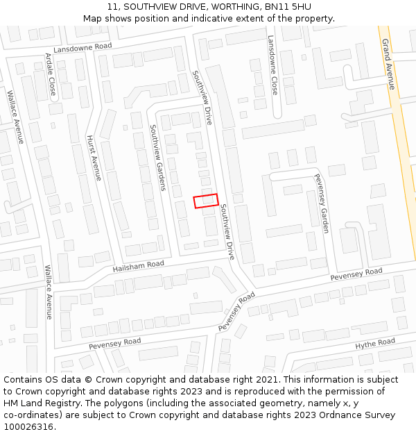 11, SOUTHVIEW DRIVE, WORTHING, BN11 5HU: Location map and indicative extent of plot