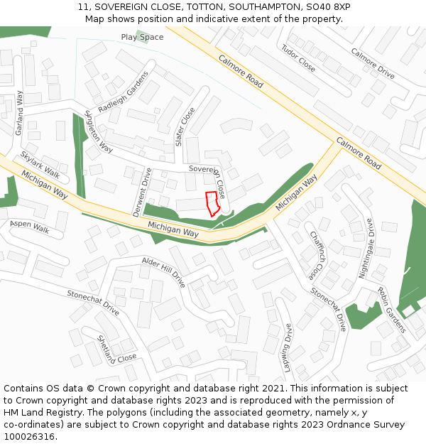 11, SOVEREIGN CLOSE, TOTTON, SOUTHAMPTON, SO40 8XP: Location map and indicative extent of plot