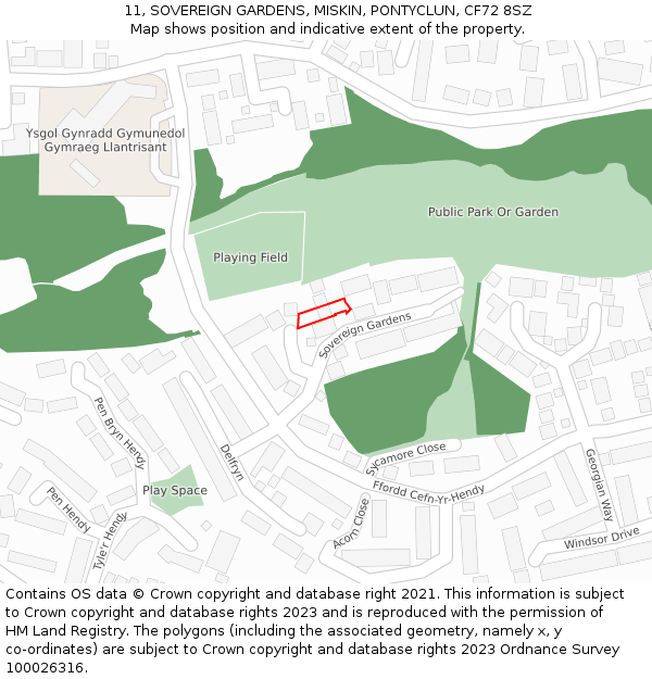 11, SOVEREIGN GARDENS, MISKIN, PONTYCLUN, CF72 8SZ: Location map and indicative extent of plot