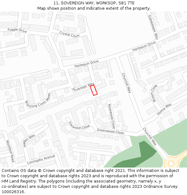 11, SOVEREIGN WAY, WORKSOP, S81 7TE: Location map and indicative extent of plot