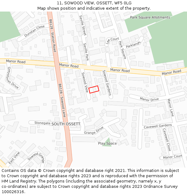 11, SOWOOD VIEW, OSSETT, WF5 0LG: Location map and indicative extent of plot