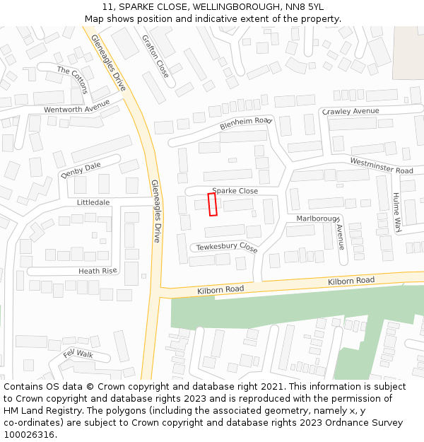 11, SPARKE CLOSE, WELLINGBOROUGH, NN8 5YL: Location map and indicative extent of plot