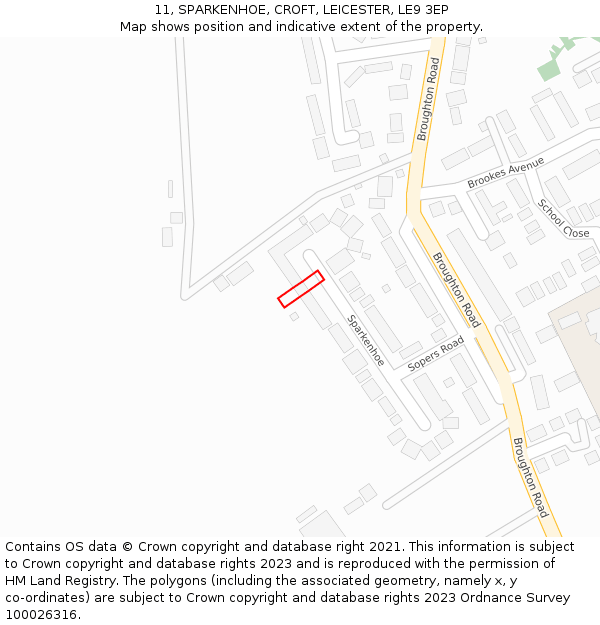 11, SPARKENHOE, CROFT, LEICESTER, LE9 3EP: Location map and indicative extent of plot