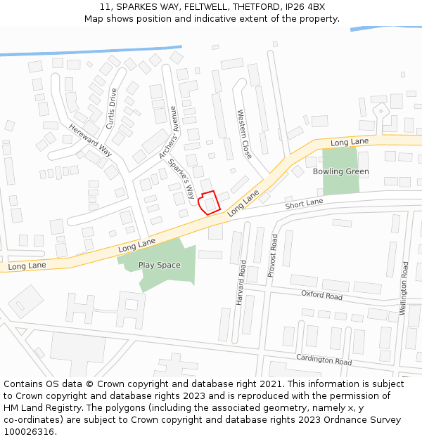 11, SPARKES WAY, FELTWELL, THETFORD, IP26 4BX: Location map and indicative extent of plot