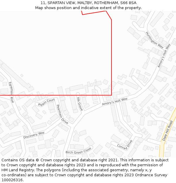 11, SPARTAN VIEW, MALTBY, ROTHERHAM, S66 8SA: Location map and indicative extent of plot