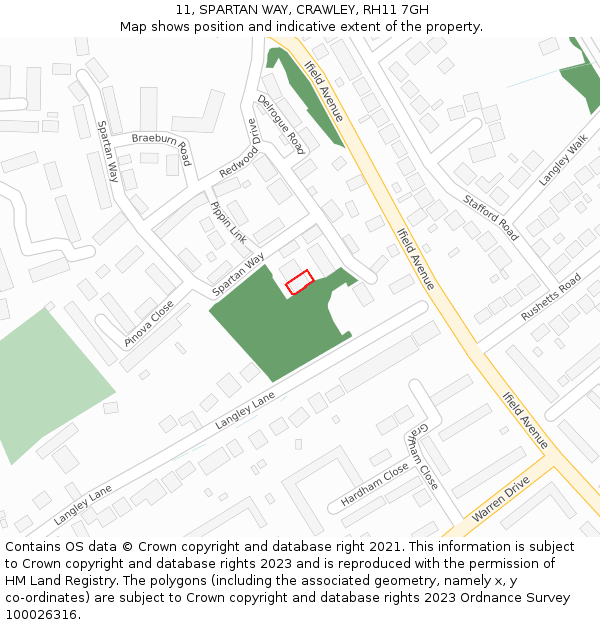 11, SPARTAN WAY, CRAWLEY, RH11 7GH: Location map and indicative extent of plot