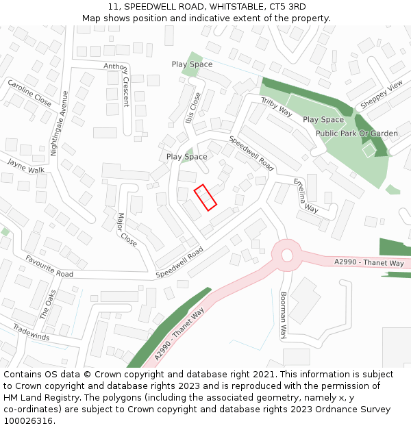 11, SPEEDWELL ROAD, WHITSTABLE, CT5 3RD: Location map and indicative extent of plot