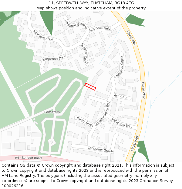 11, SPEEDWELL WAY, THATCHAM, RG18 4EG: Location map and indicative extent of plot