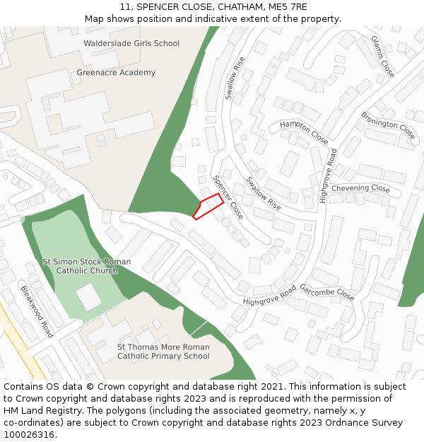 11, SPENCER CLOSE, CHATHAM, ME5 7RE: Location map and indicative extent of plot