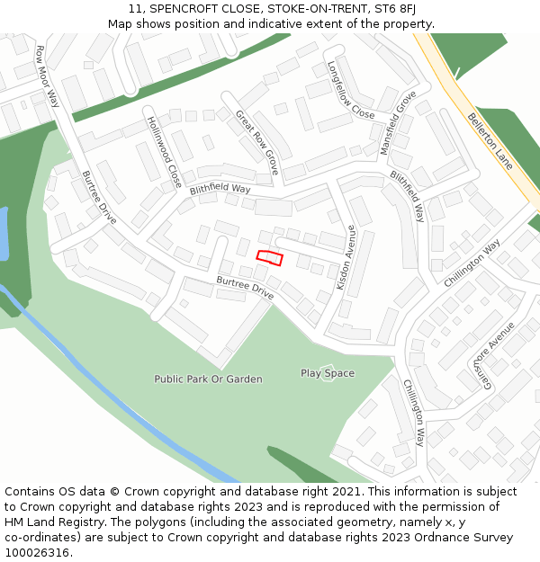 11, SPENCROFT CLOSE, STOKE-ON-TRENT, ST6 8FJ: Location map and indicative extent of plot