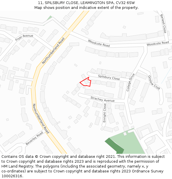 11, SPILSBURY CLOSE, LEAMINGTON SPA, CV32 6SW: Location map and indicative extent of plot