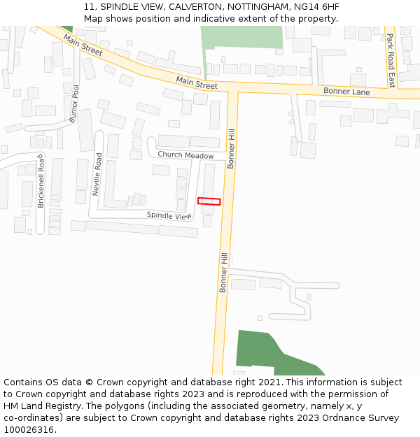 11, SPINDLE VIEW, CALVERTON, NOTTINGHAM, NG14 6HF: Location map and indicative extent of plot