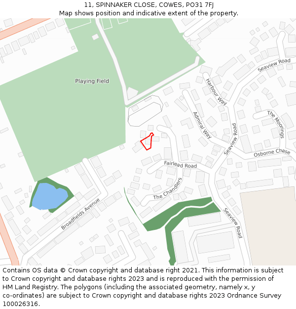 11, SPINNAKER CLOSE, COWES, PO31 7FJ: Location map and indicative extent of plot