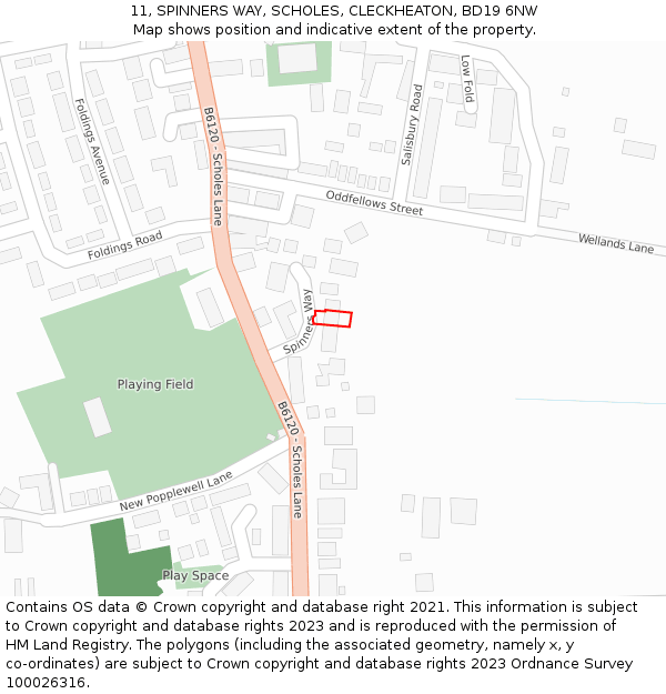 11, SPINNERS WAY, SCHOLES, CLECKHEATON, BD19 6NW: Location map and indicative extent of plot